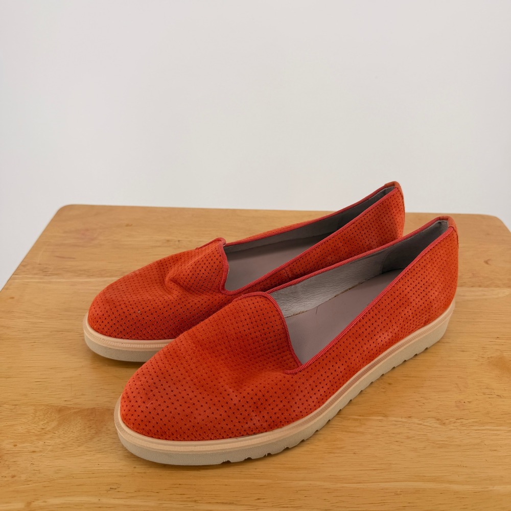Patricia Green Loafers Womens 38 Orange Perforated Suede Platform Spain Boho